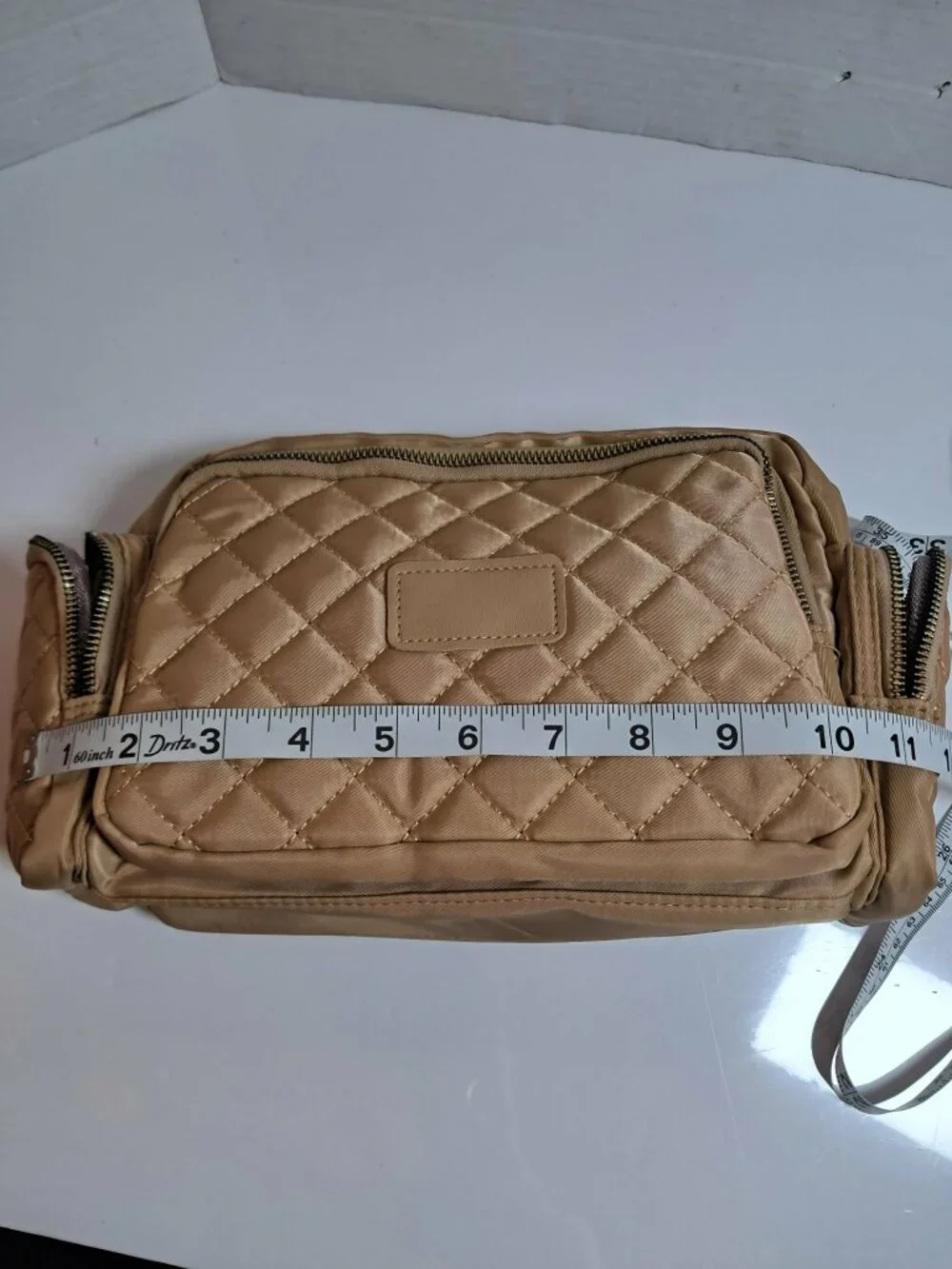 Beige Quilted Nylon Crossbody Shoulder Bag
